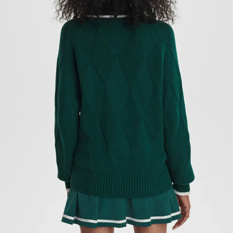 Varley Ray Diamond V-Neck Sweater - Forest/White
