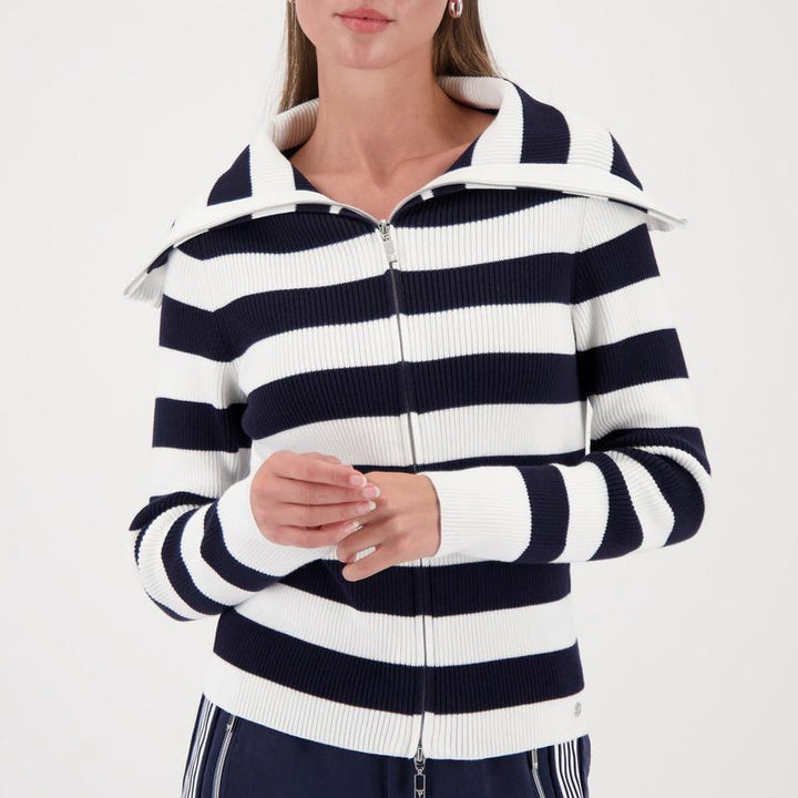 Monari Stripe Zip Sweater - Navy/Ivory