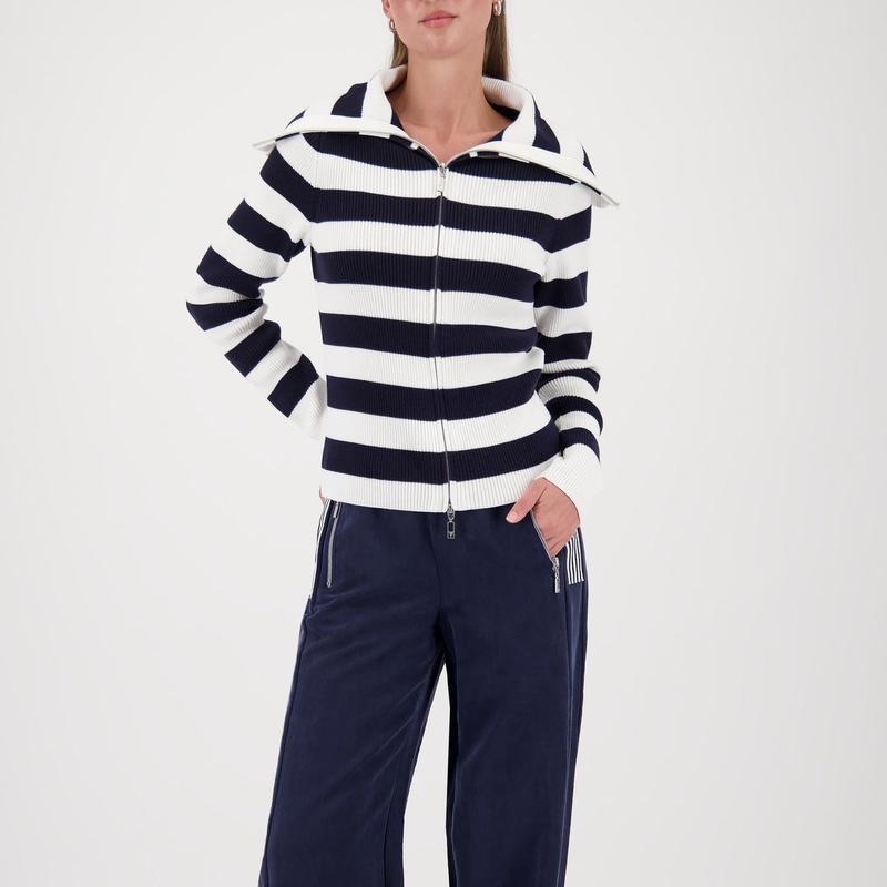 Monari Stripe Zip Sweater - Navy/Ivory