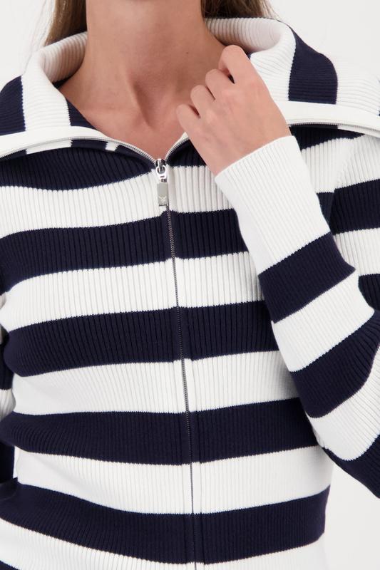 Monari Stripe Zip Sweater - Navy/Ivory