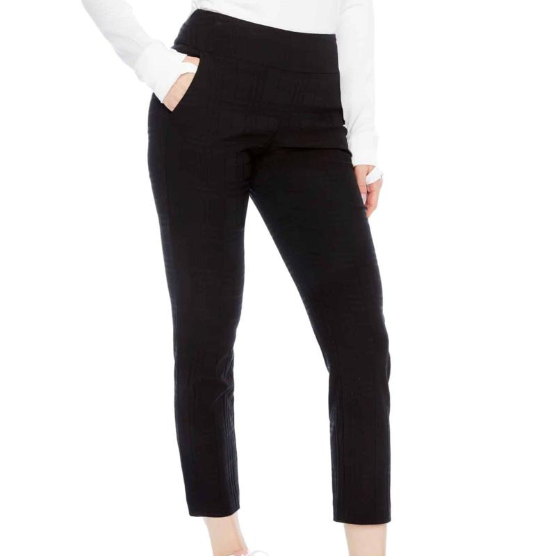 Swing Control Plaid Jacquard Ankle Pant (28") - Black