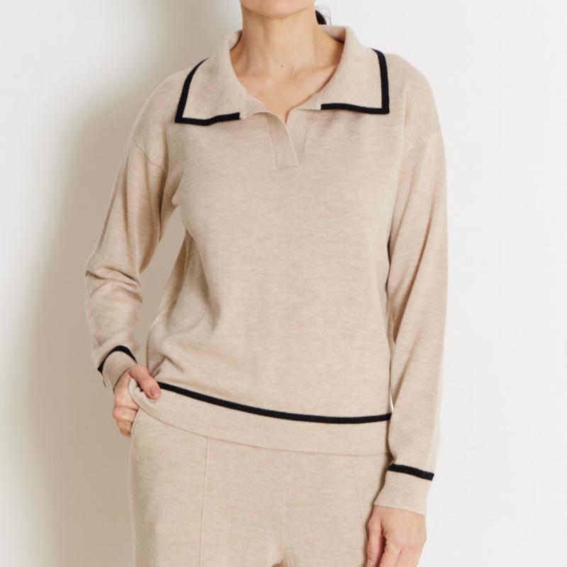 NOTSHY Merino Polo Sweater - Beige/Black