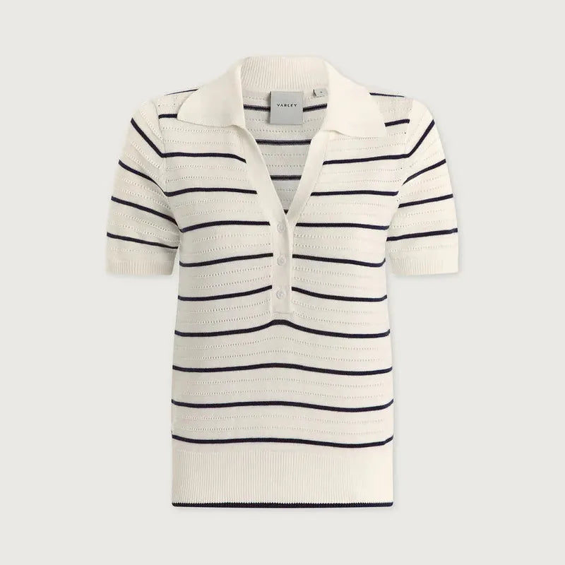 Varley Wren Knit Polo - White/Navy