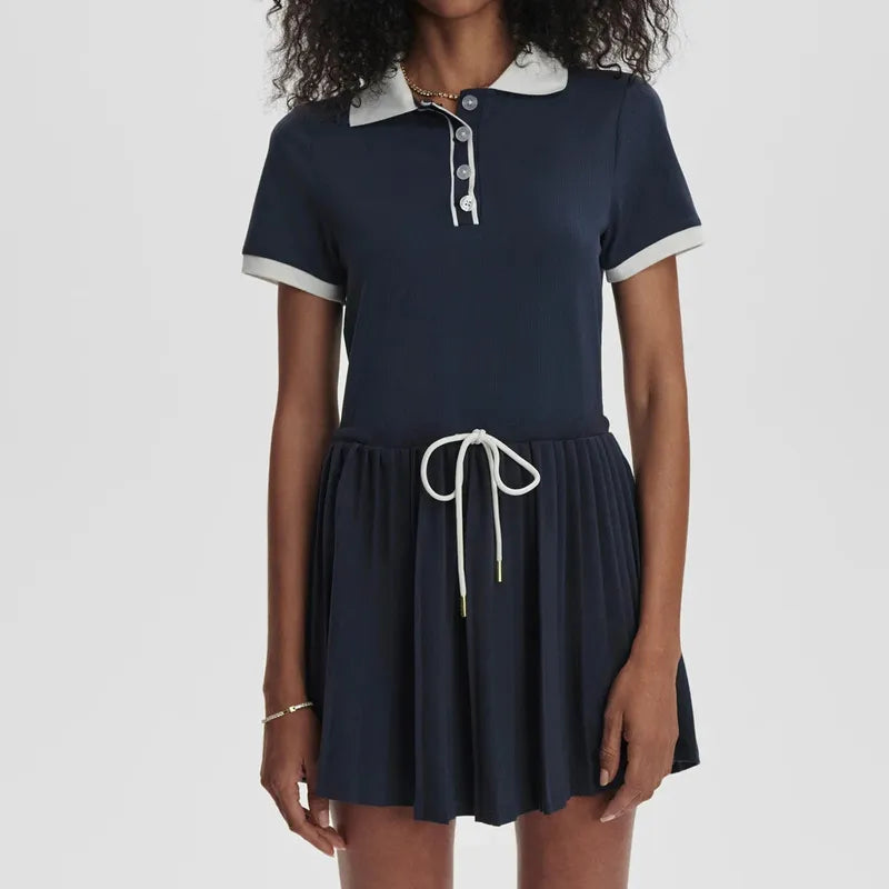 Varley Paloma Dress - Blue Nights/White