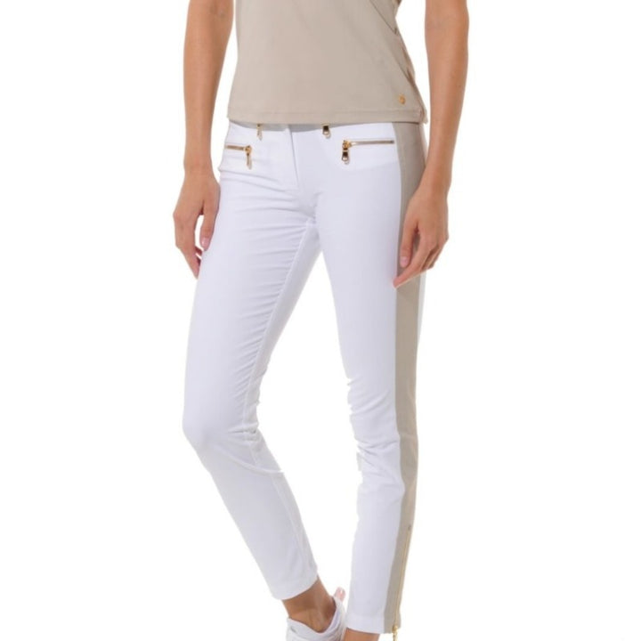 MDC Double Zip Ankle Pant - White/Taupe
