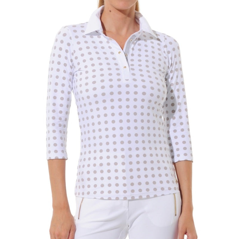 MDC 3/4 Sleeve Polo - Taupe Dots