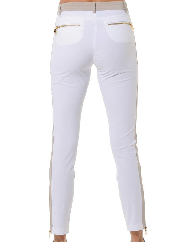 MDC Double Zip Ankle Pant - White/Taupe