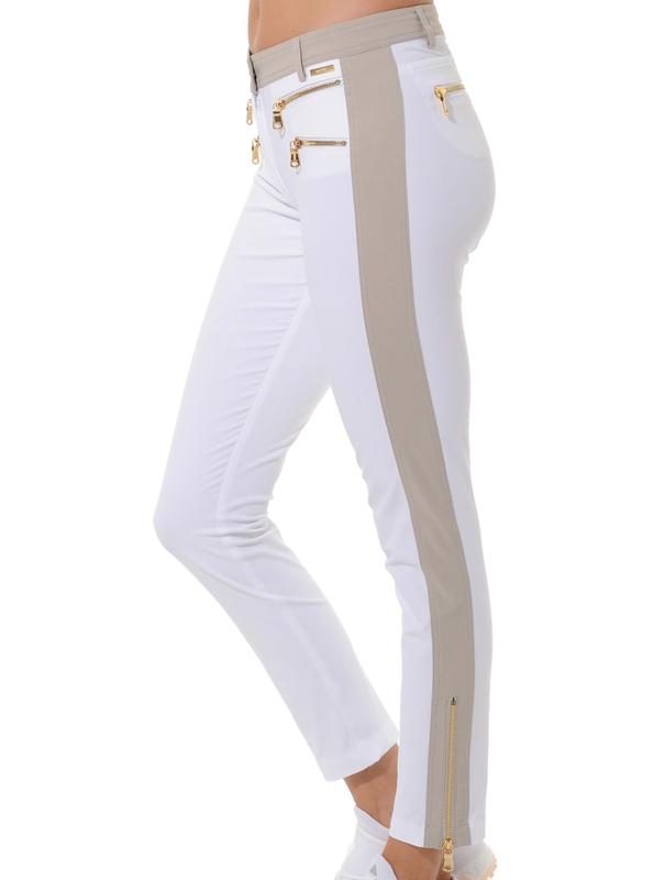 MDC Double Zip Ankle Pants - White/Light Taupe (gold zip)
