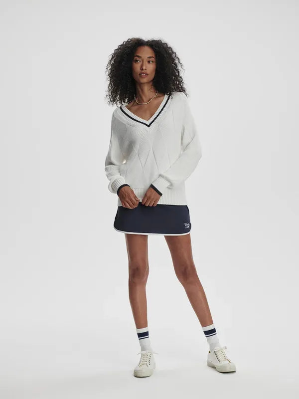 Varley Ray Diamond V-Neck Sweater - White/Blue Nights