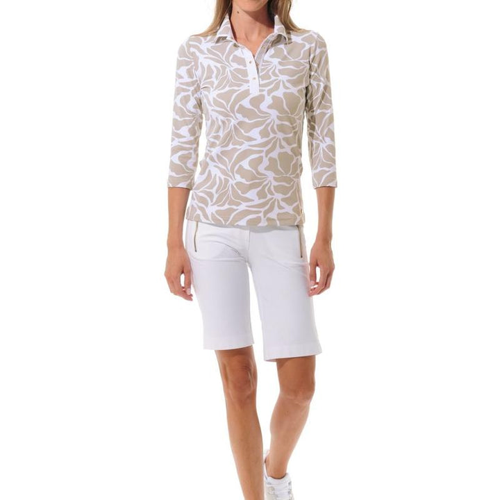 MDC Matisse Print 3/4 Sleeve Polo - Taupe/White