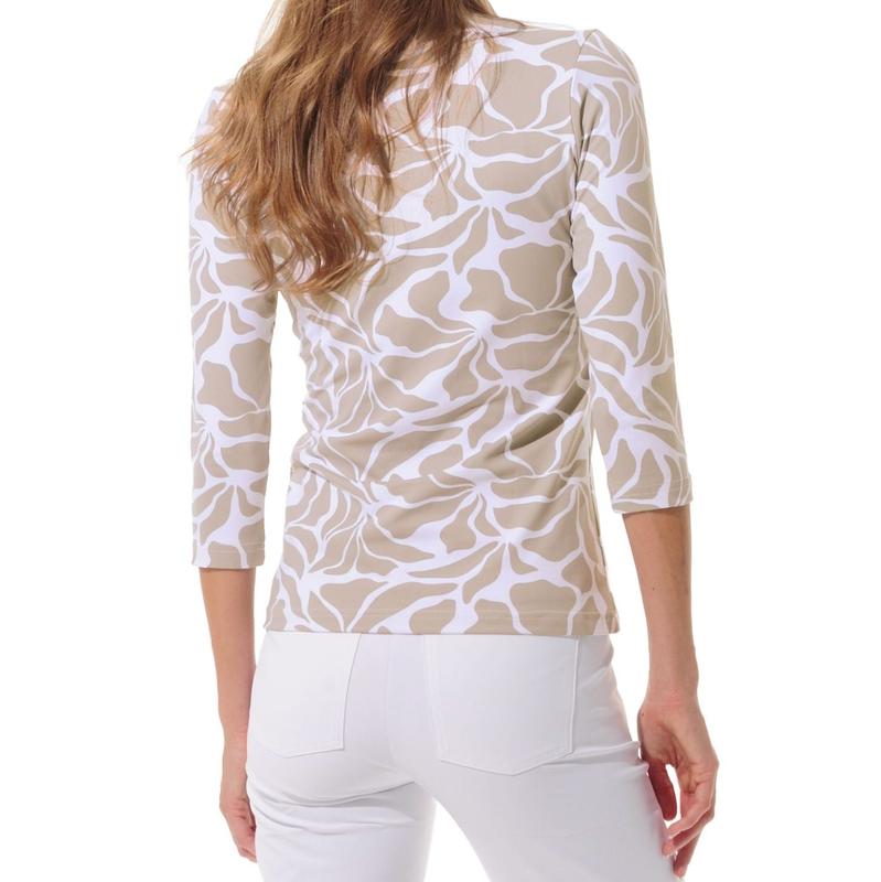 MDC Matisse Print 3/4 Sleeve Polo - Taupe/White