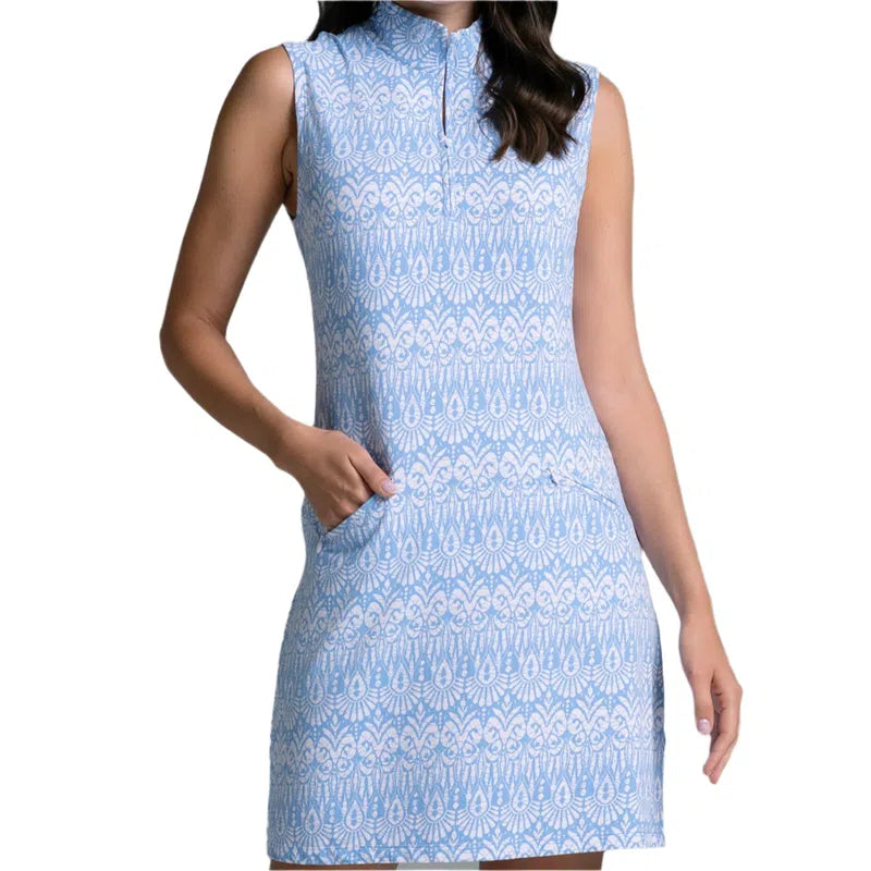 IBKUL Barbara S/L Dress - Peri/White