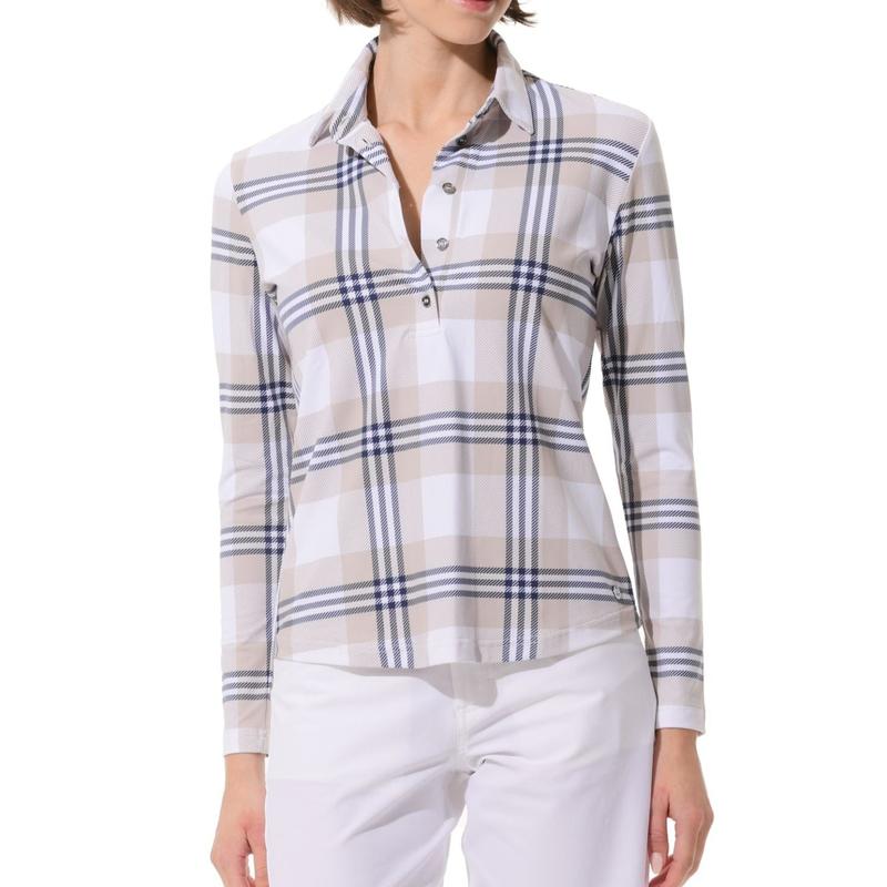 MDC Check Print L/S Polo - Taupe/White