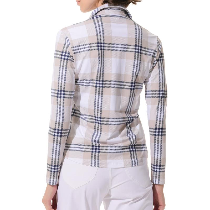 MDC Check Print L/S Polo - Taupe/White