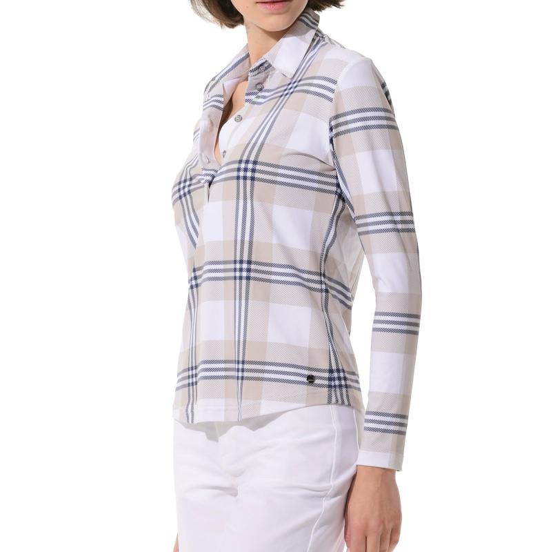 MDC Check Print L/S Polo - Taupe/White