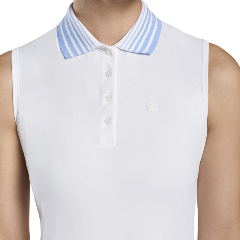 G/Fore Pleated Collar S/L Polo - Snow/Blue Trim