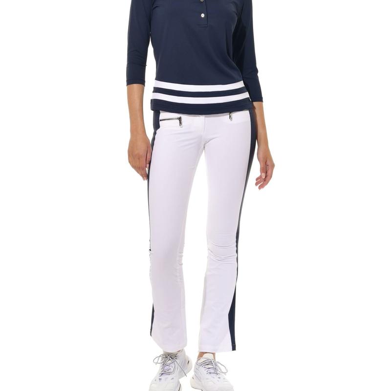 MDC Double Zip Flared Pants - White/Navy(gunmetal zip)