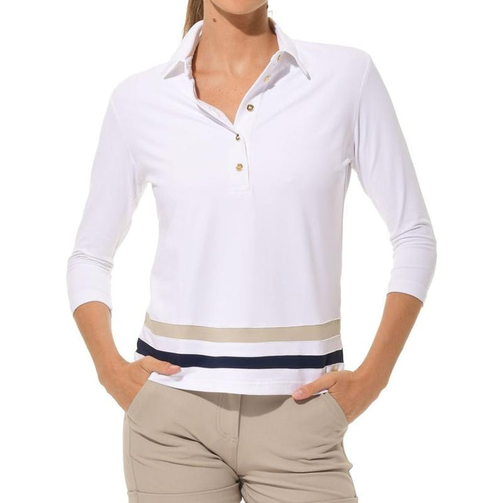 MDC 3/4 Sleeve Polo Shirt - White/Navy/Taupe