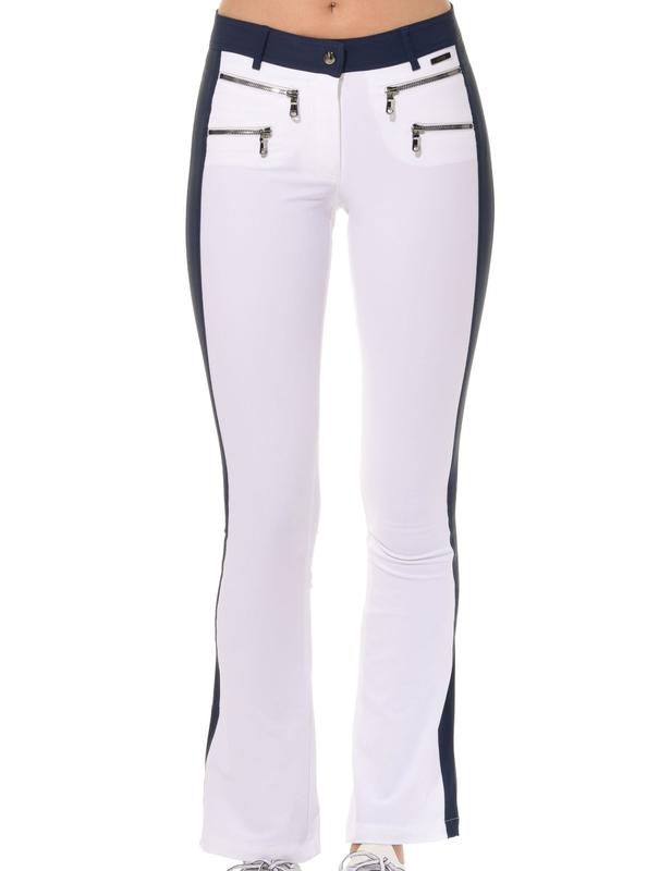 MDC Double Zip Flared Pants - White/Navy(gunmetal zip)