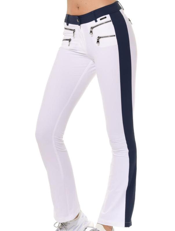 MDC Double Zip Flared Pants - White/Navy(gunmetal zip)