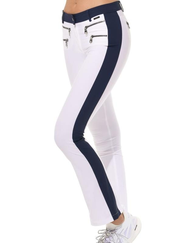 MDC Double Zip Flared Pants - White/Navy(gunmetal zip)