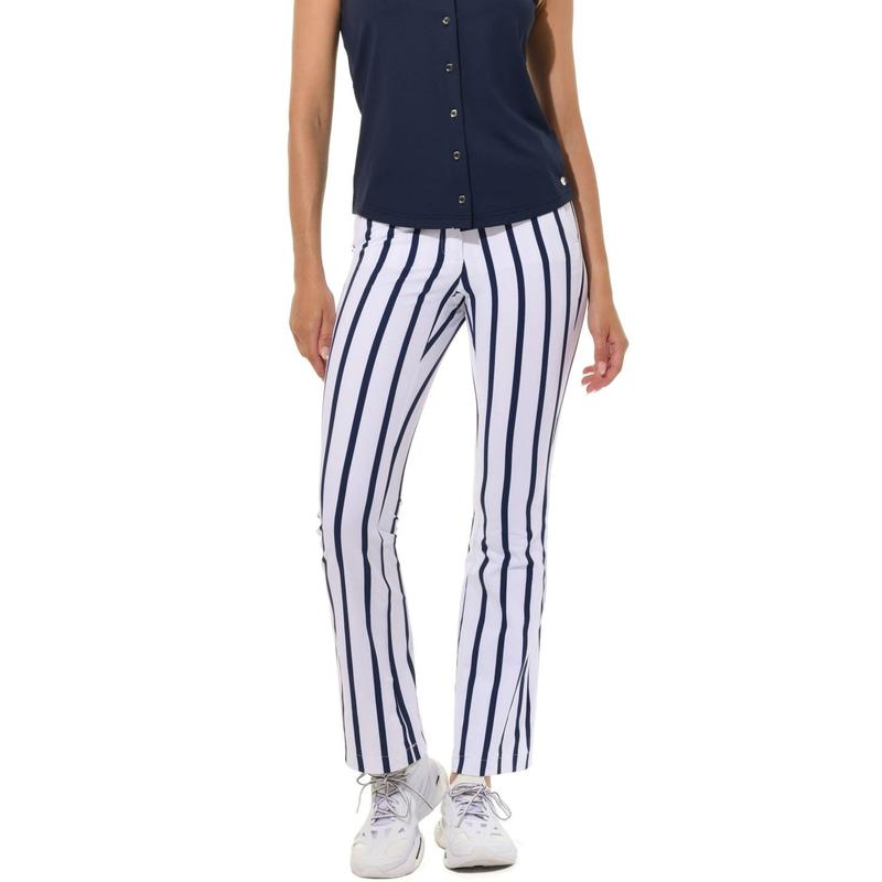 MDC Stripe Flared Chinos - Navy/White