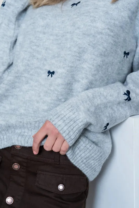 Geisha Bow Sweater - Grey/Navy
