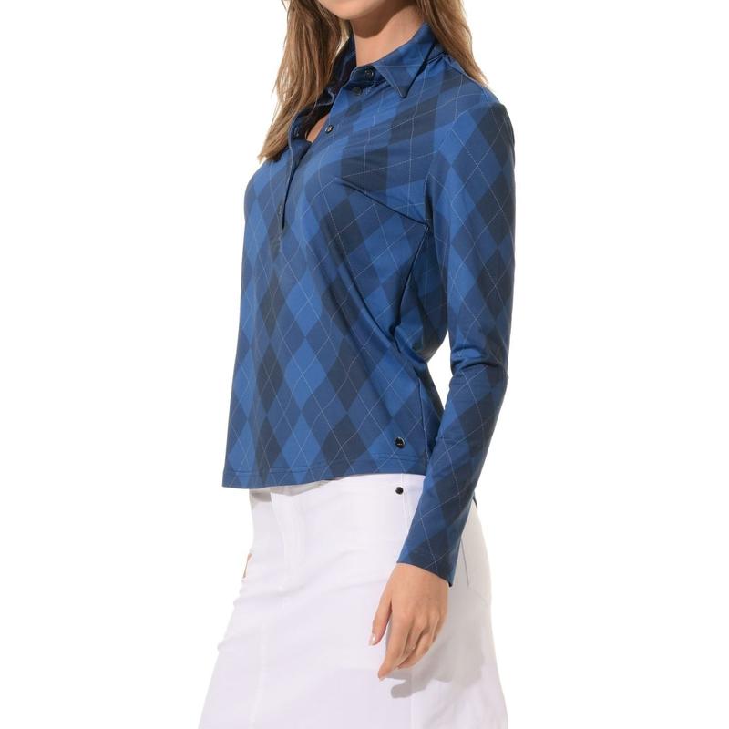 MDC Argyle Print L/S Polo - Blue