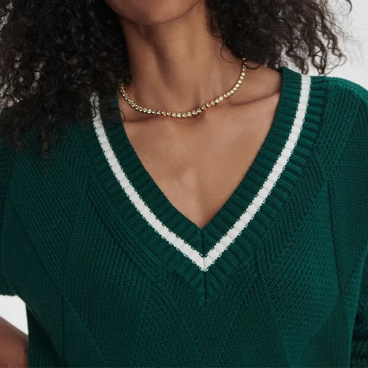 Varley Ray Diamond V-Neck Sweater - Forest/White
