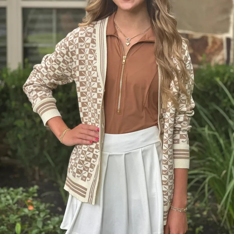 Club Special Golf Club Cardigan - Brown/White