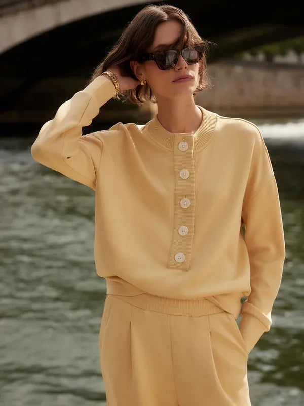 Varley Reena Button Sweat - Sahara Sun Yellow
