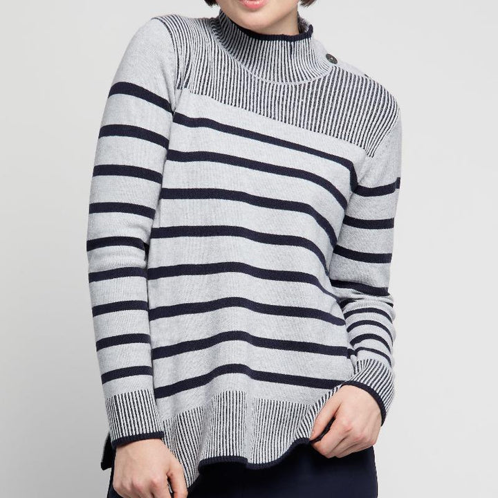 Atelier by Lyse Spenard Button Mock - Grey/Navy