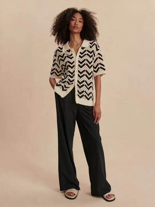 Varley Anais Crochet S/S Polo - Birch/Black