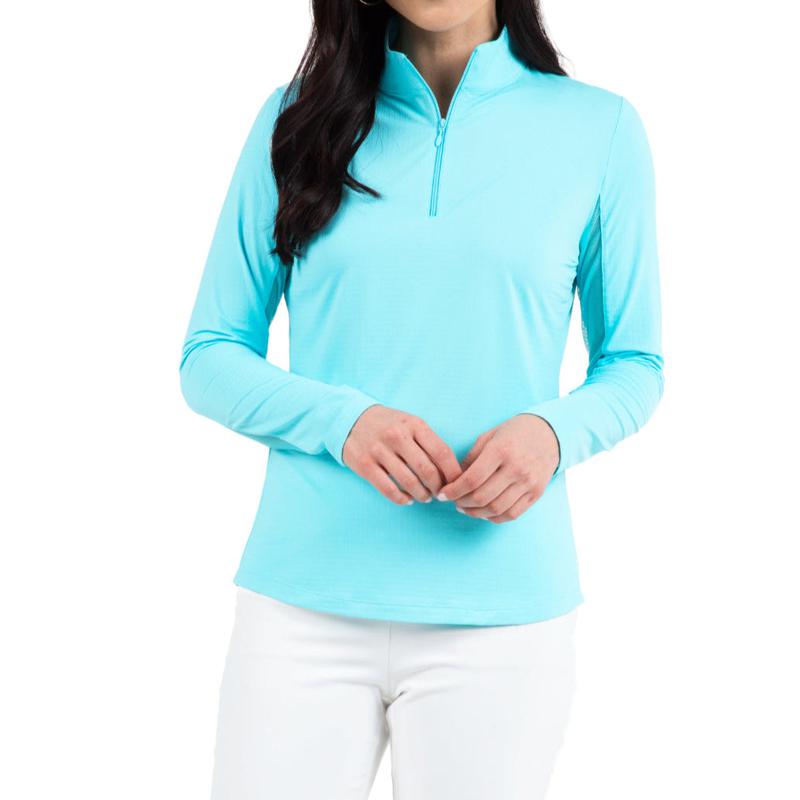 IBKUL Solid L/S Mock Neck Top - Seafoam
