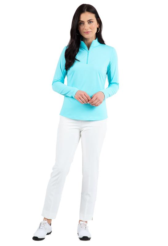 IBKUL Solid L/S Mock Neck Top - Seafoam