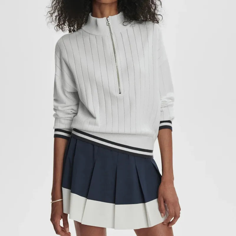 Varley Aliyah Zip Knit - White/Blue Nights