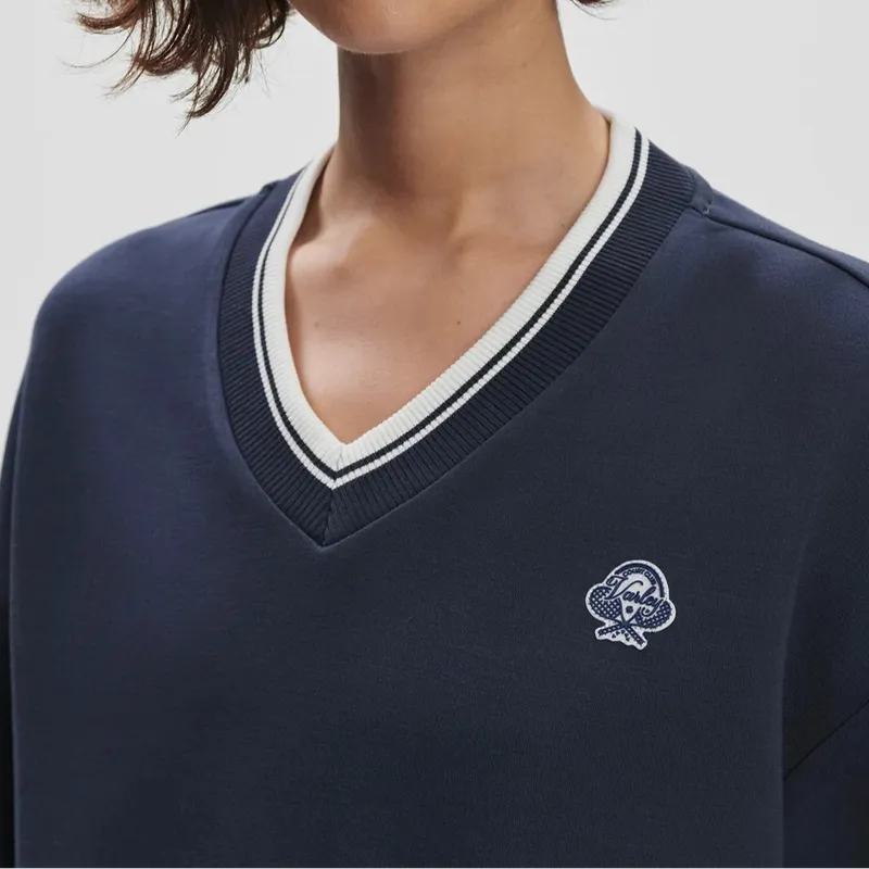 Varley Iona V-Neck Sweat - Navy/White