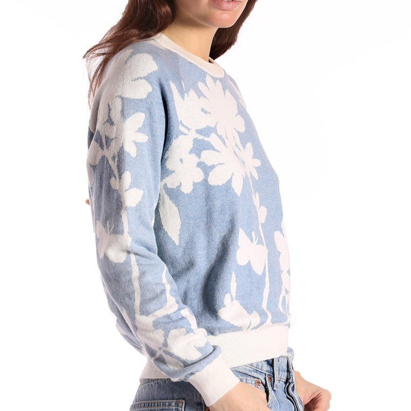 Minnie Rose Floral Reversible Sweater - Fresco Blue