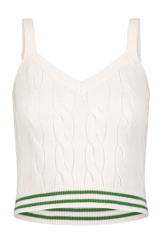 Minnie Rose Cable Tank - White/Green