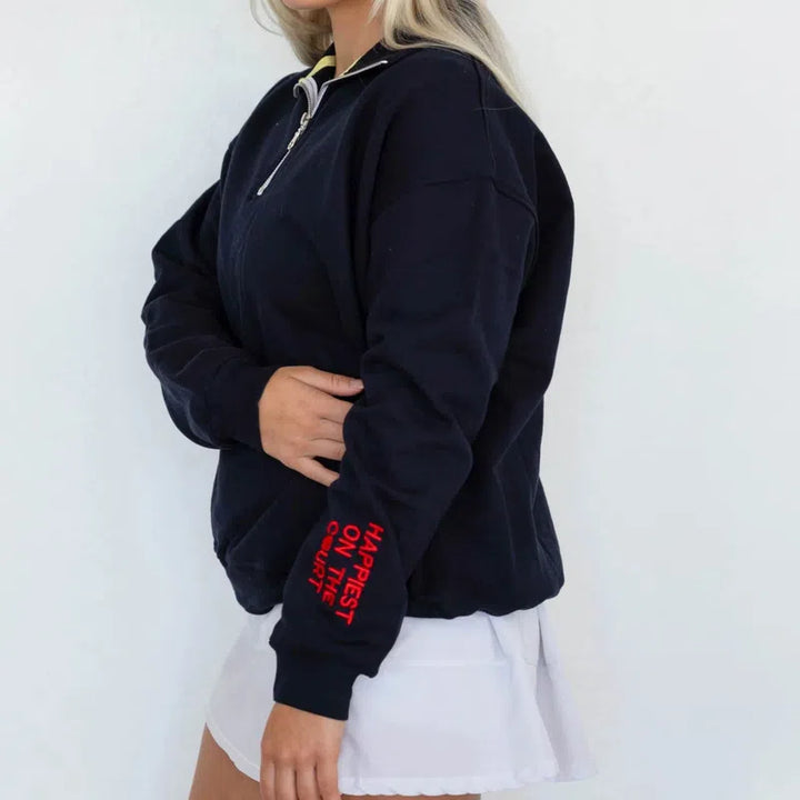 CourtLife Happiest on The Tennis Court Zip Sweatshirt