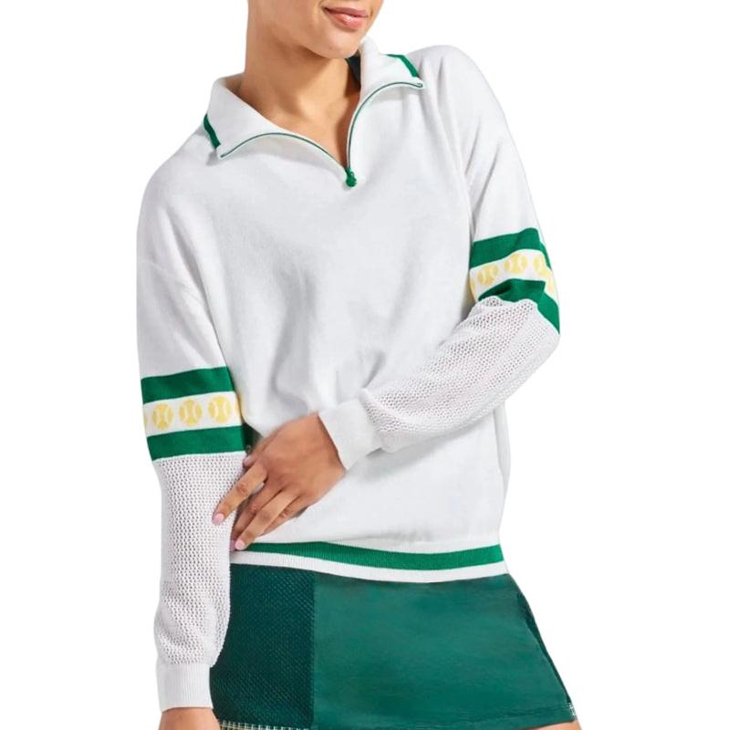 L'Oeuf Poche Ace Zip-Up Sweater - White/Green