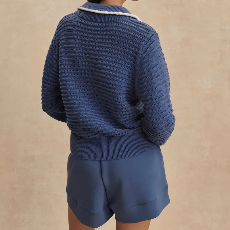 Varley Morwenna Zip Knit Top - Bijou Blue