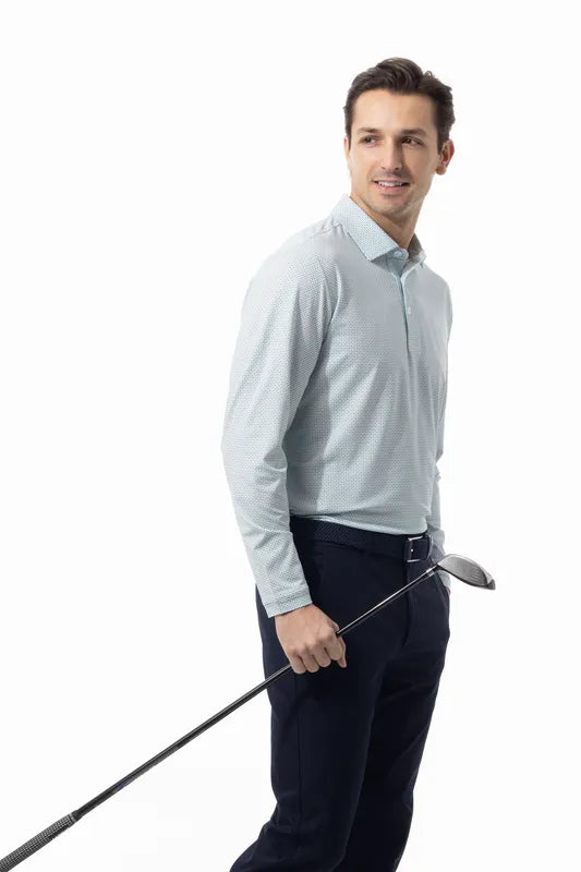 SanSoleil Men's Soltek L/S Polo - Green/Navy