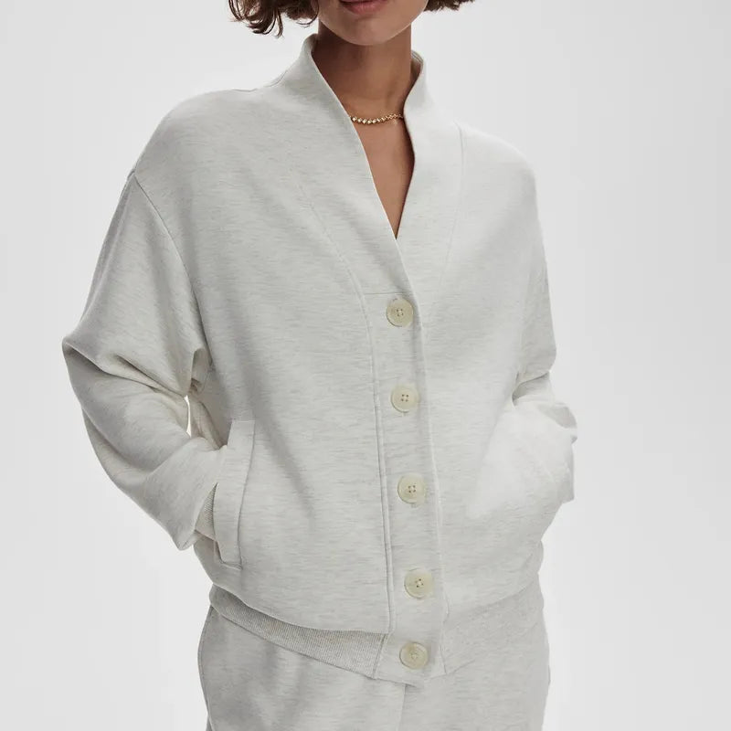 Varley Celeste Button Sweat - Ivory Marl