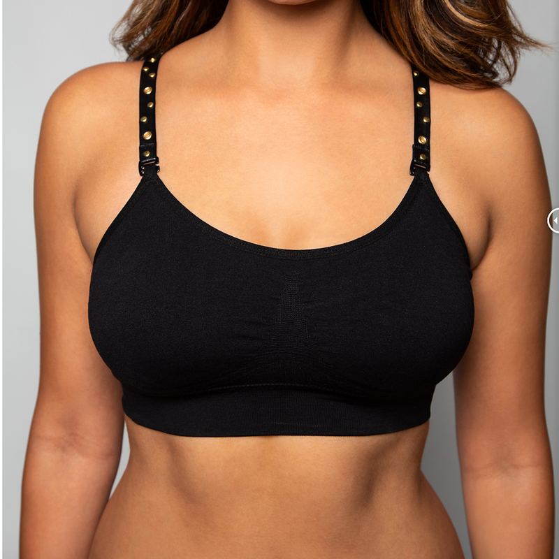 strap-its Basic Bra (attached strap) - Black Bra /Cheetah Strap