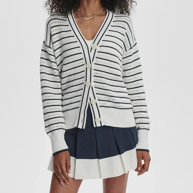 Varley Antonia Cardigan - White/Blue Nights