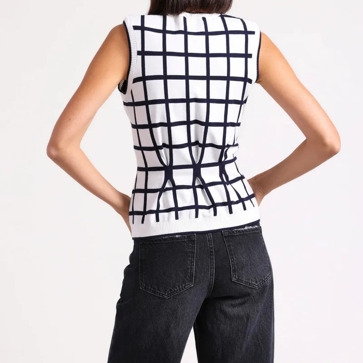 Minnie Rose Check S/L Top - White/Navy