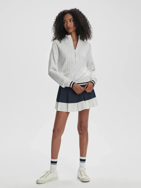 Varley Aliyah Zip Knit - White/Blue Nights