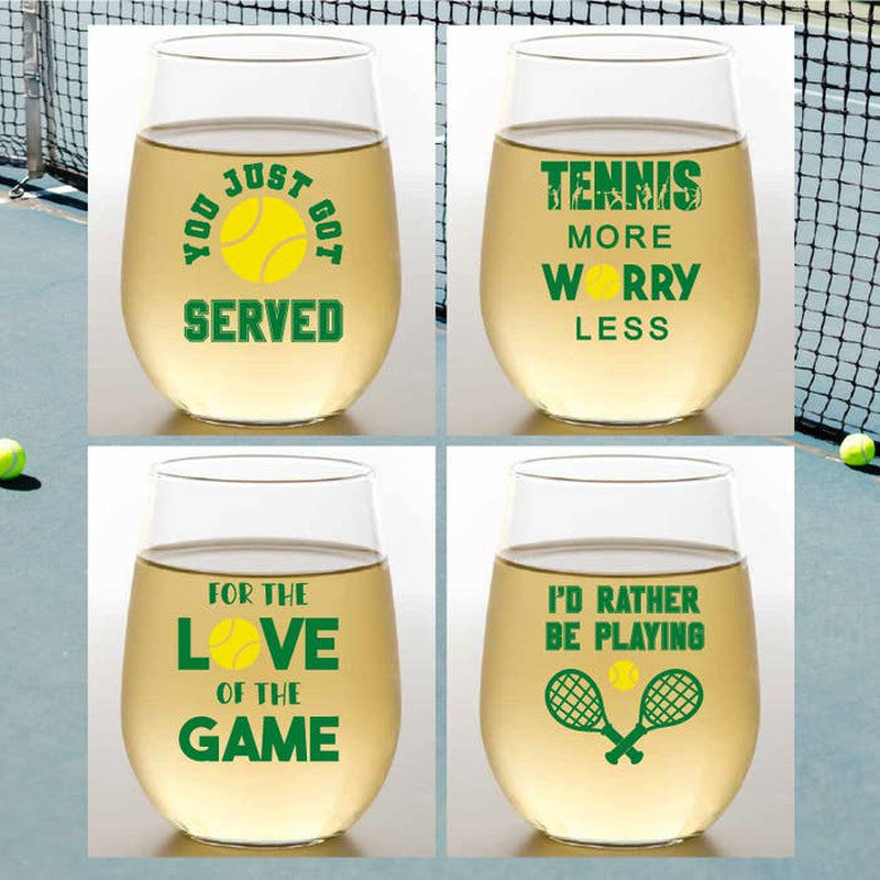 Stemless Wine Glasses(4)- Tennis Sayings
