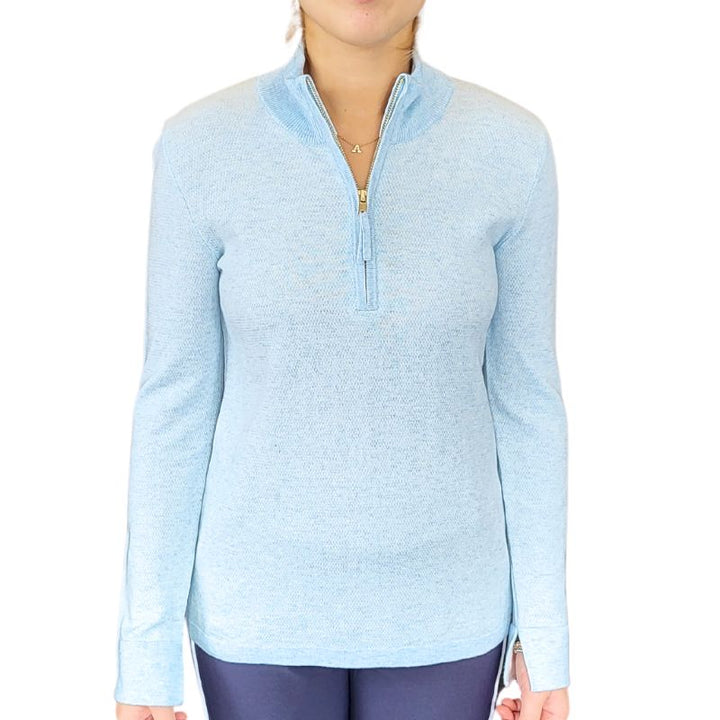 Alashan Cashmere Birdseye Zip Pullover - Blue